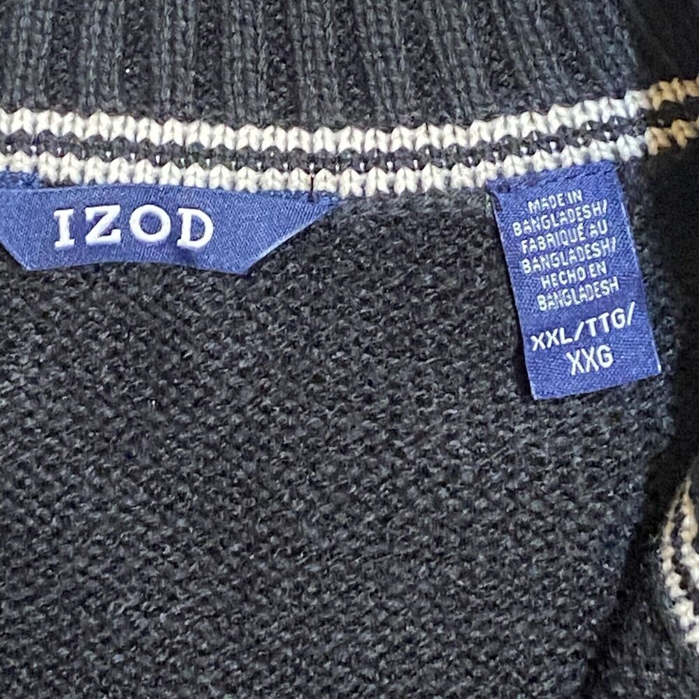 Izod 1/4 Zip Fair Isle Black Sweater Cotton Blend NWT Men’s Size 2XL NEW - Picture 9 of 13